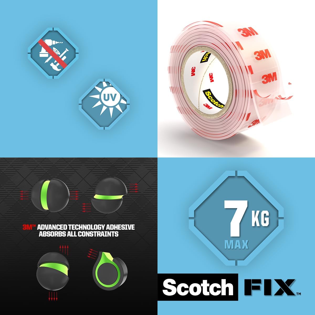 Scotch-FIX™ Transparent Double-Sided Mounting Tape 25mm x 1.5m Heavy Duty Clear Adhesive Tape