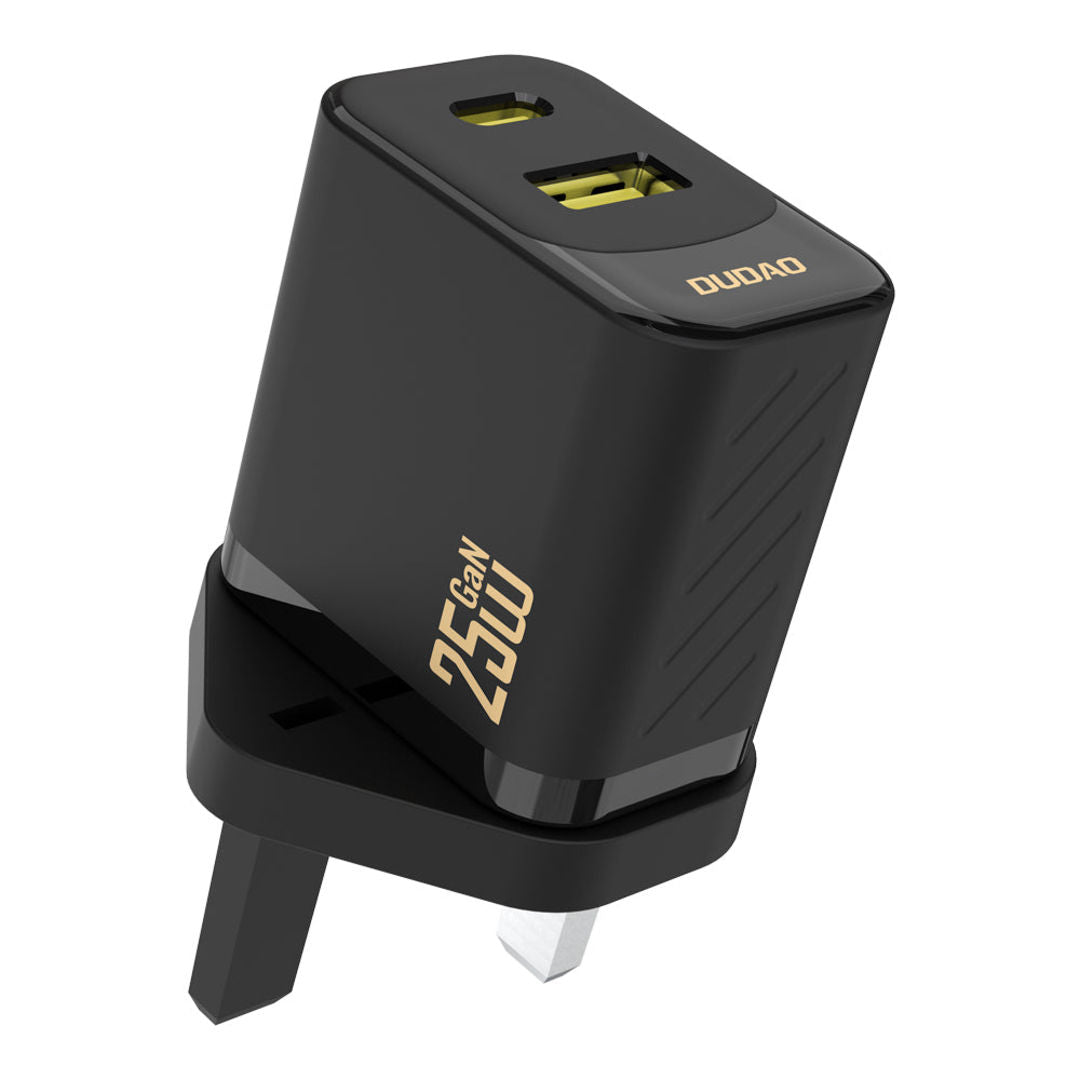 DUDAO A26TUK Dual Port USB-A and Type-C Home Charger, 25W, Black