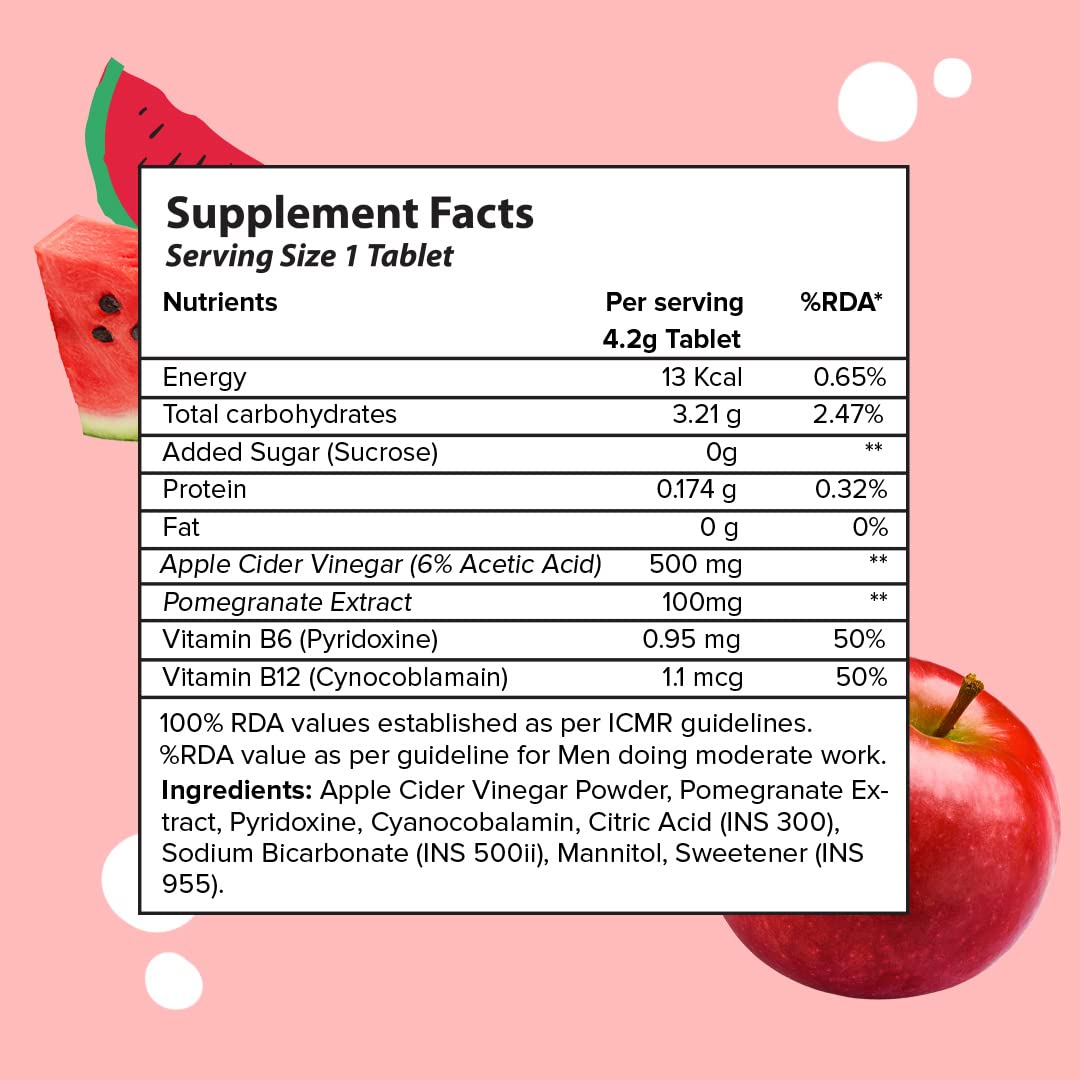 Plix Apple Cider Vinegar Juicy watermelon Daily fizzy to manage weight 15 Effervescent Tablets (4/Pack)