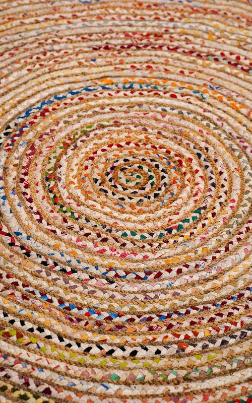 Ivory Cotton & Jute Round Rug Multicolor Braided | Handwoven Boho Area Rug
