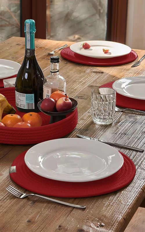 Set of 4 Woven Cotton Rope Round Placemats for Plates