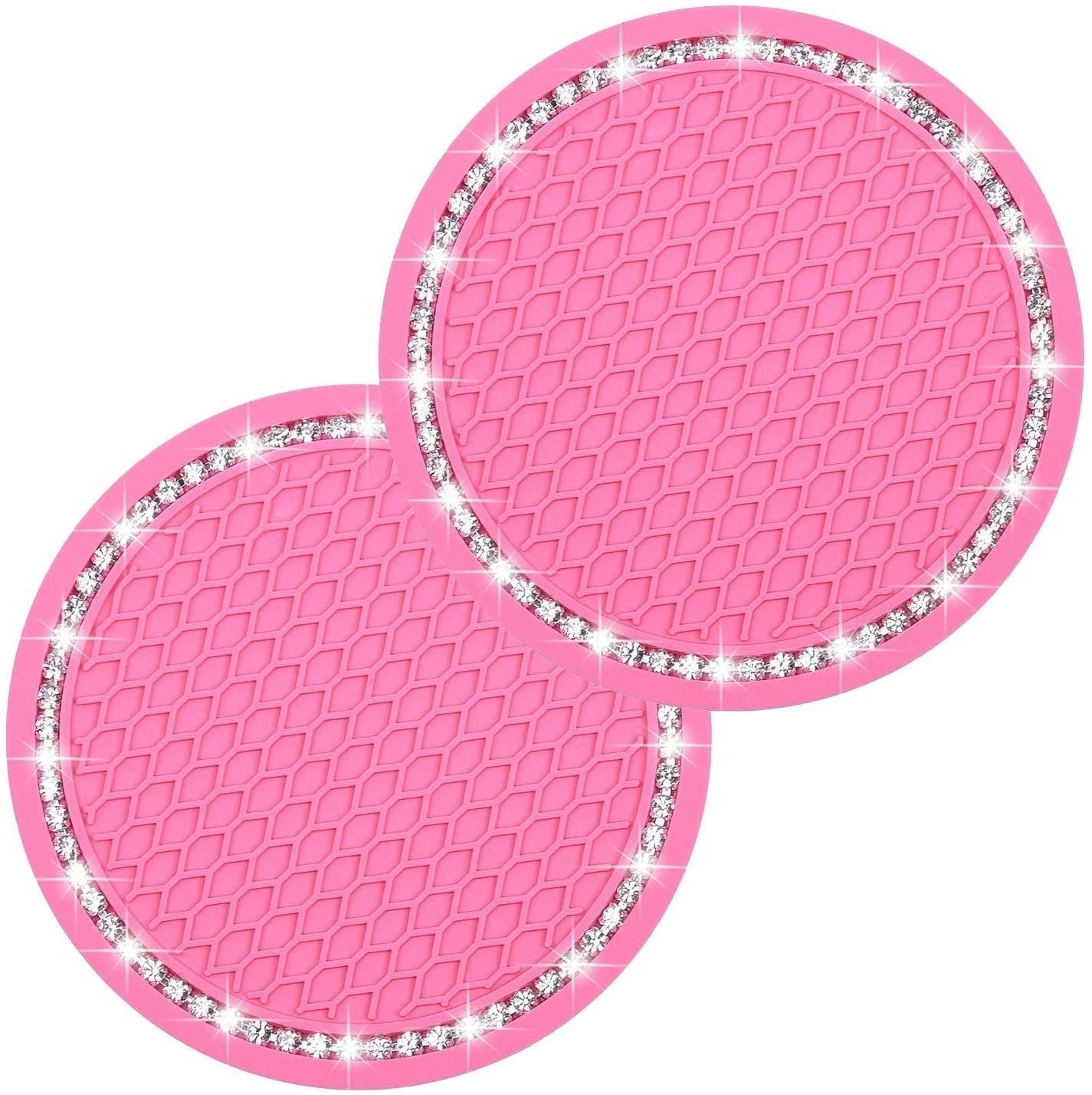 2 Pack Bling Car Cup Coaster Rhinestone Anti Slip Insert Coasters 2.75 inch