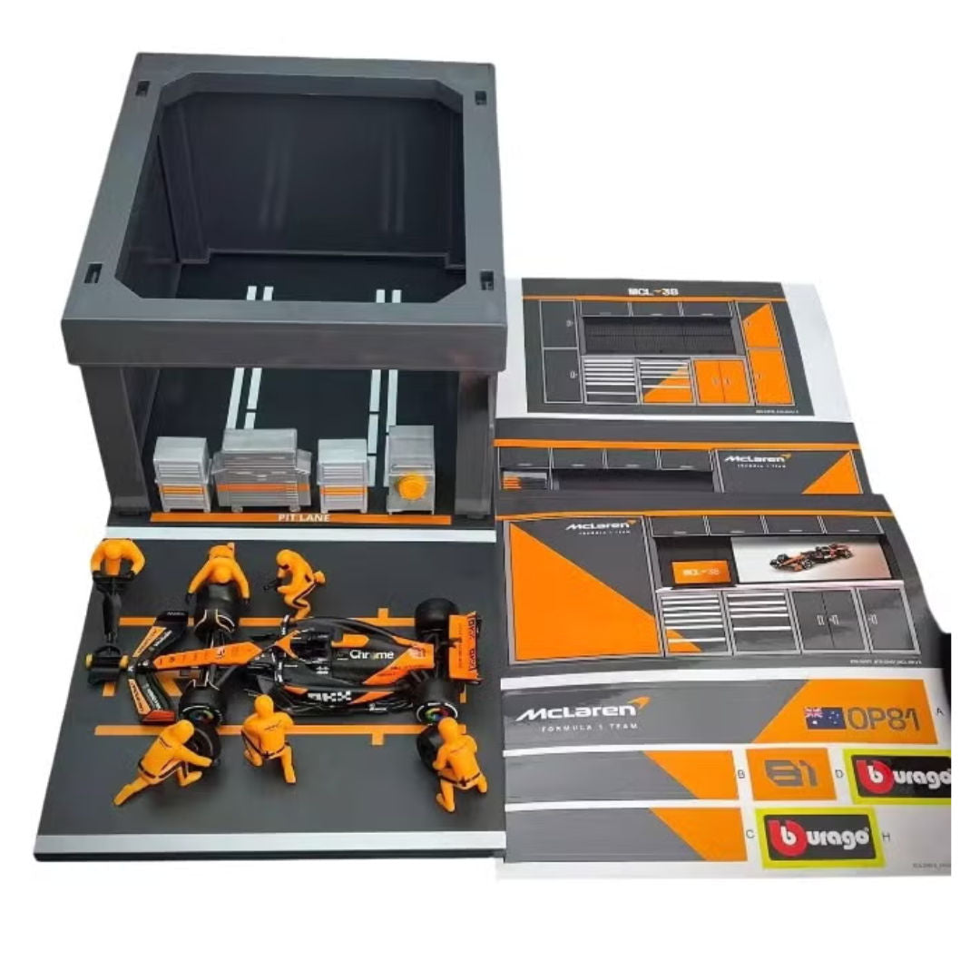 Bburago Formula One Racing, McLaren MCL38 Miami Grand Prix 2024 Pit Pass Diorama Playset, 1:43