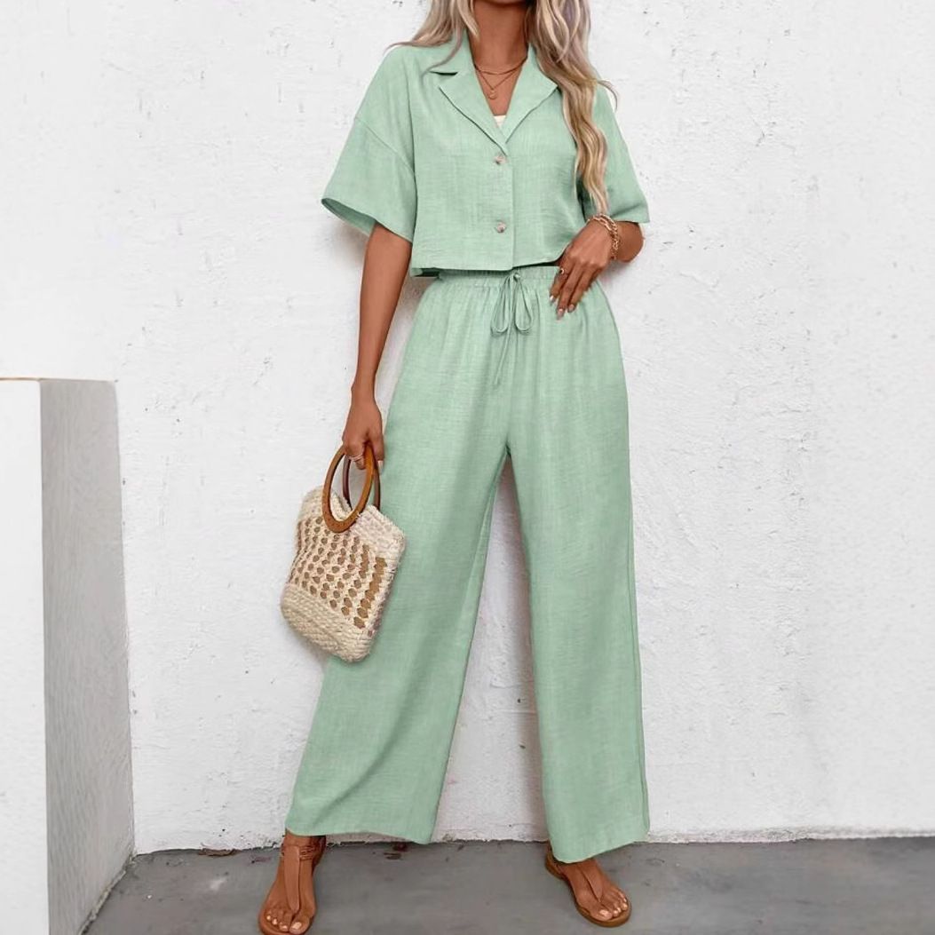 Women's Elegant Blazer & Wide-Leg Pants Two-Piece Set