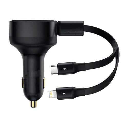 Baseus Car Charger Retractable Type-C+ Lightning 30W Black