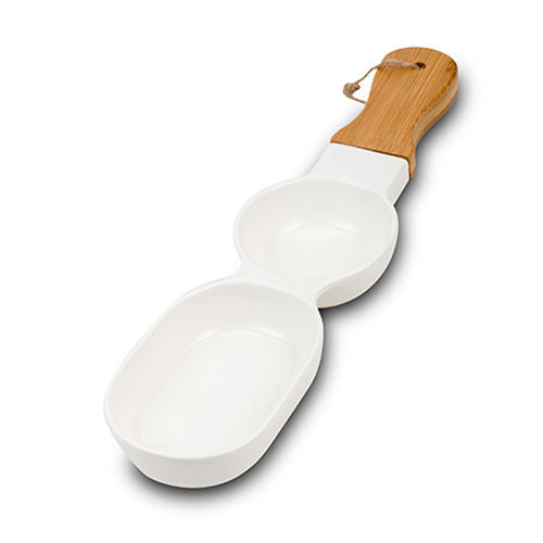 NAVA Two Section Porcelain Nut Bowl Terrestrial With Bamboo Handle, 39cm