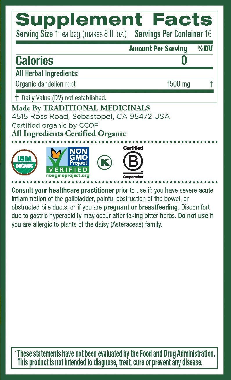 Traditional Medicinal Roasted Dandelion Root, 16 Teabags