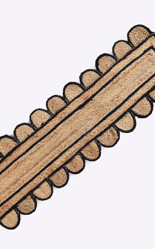 Handmade Eco Friendly Natural Jute Scalloped Black Border Dining Table Runner