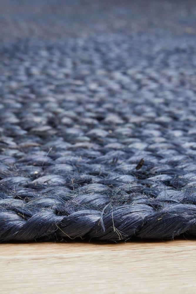 Premium Navy Blue Oval Jute Rug | Hand-Woven Natural Fiber Area Rug for Living Room