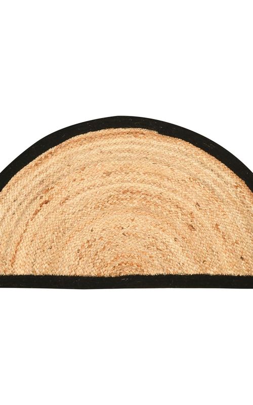 Reversible Braided Doorway Rug Eco-Friendly Half Circle 33" L for All Seasons (Beige/Black)