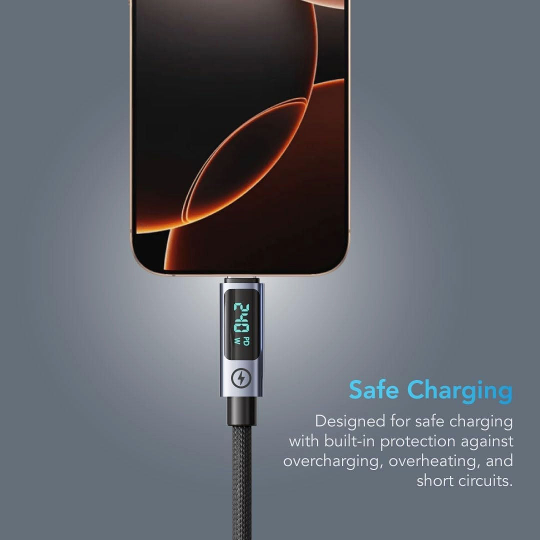 Blupebble PowerFlow PD 240W USB-C to USB-C Charge & Sync Cable, Data Transfer,1.2 M, Black
