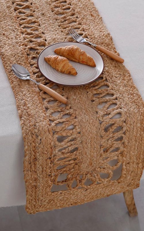 Handmade Eco Friendly Natural Jute Open Weave  Dining Table Runner For Home Decor