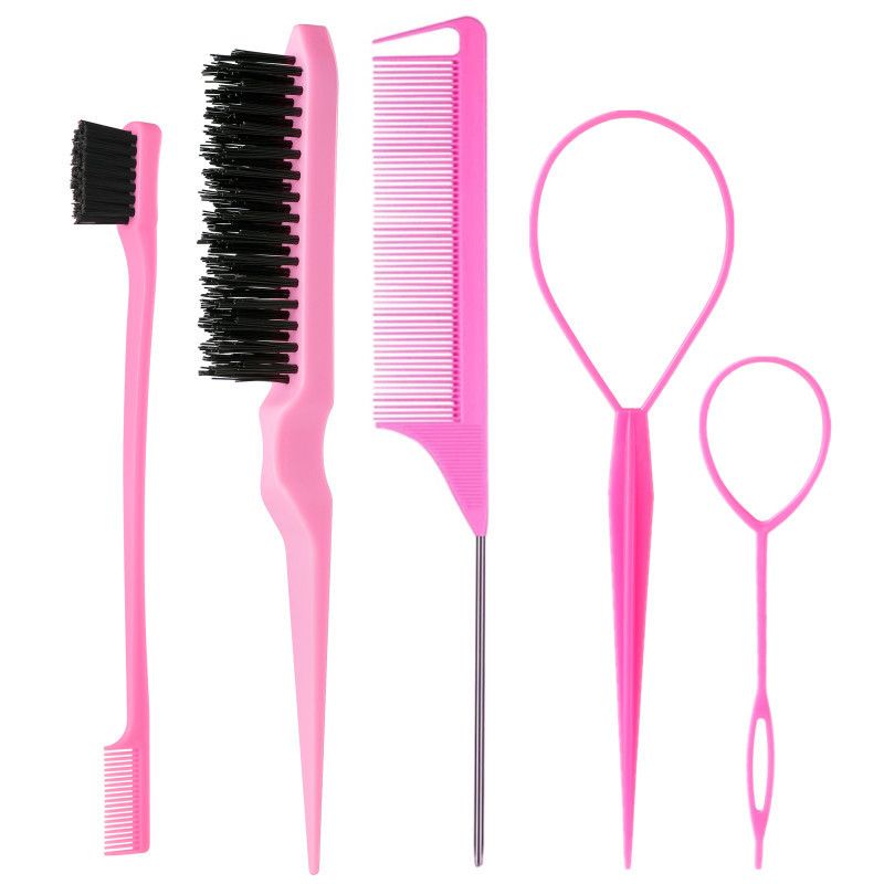 5Pcs Pink Hair Styling Comb & Brush Set