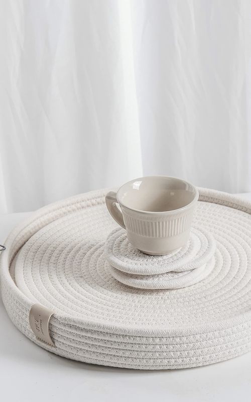 Set of 4 Woven Cotton Rope Round Placemats for Plates
