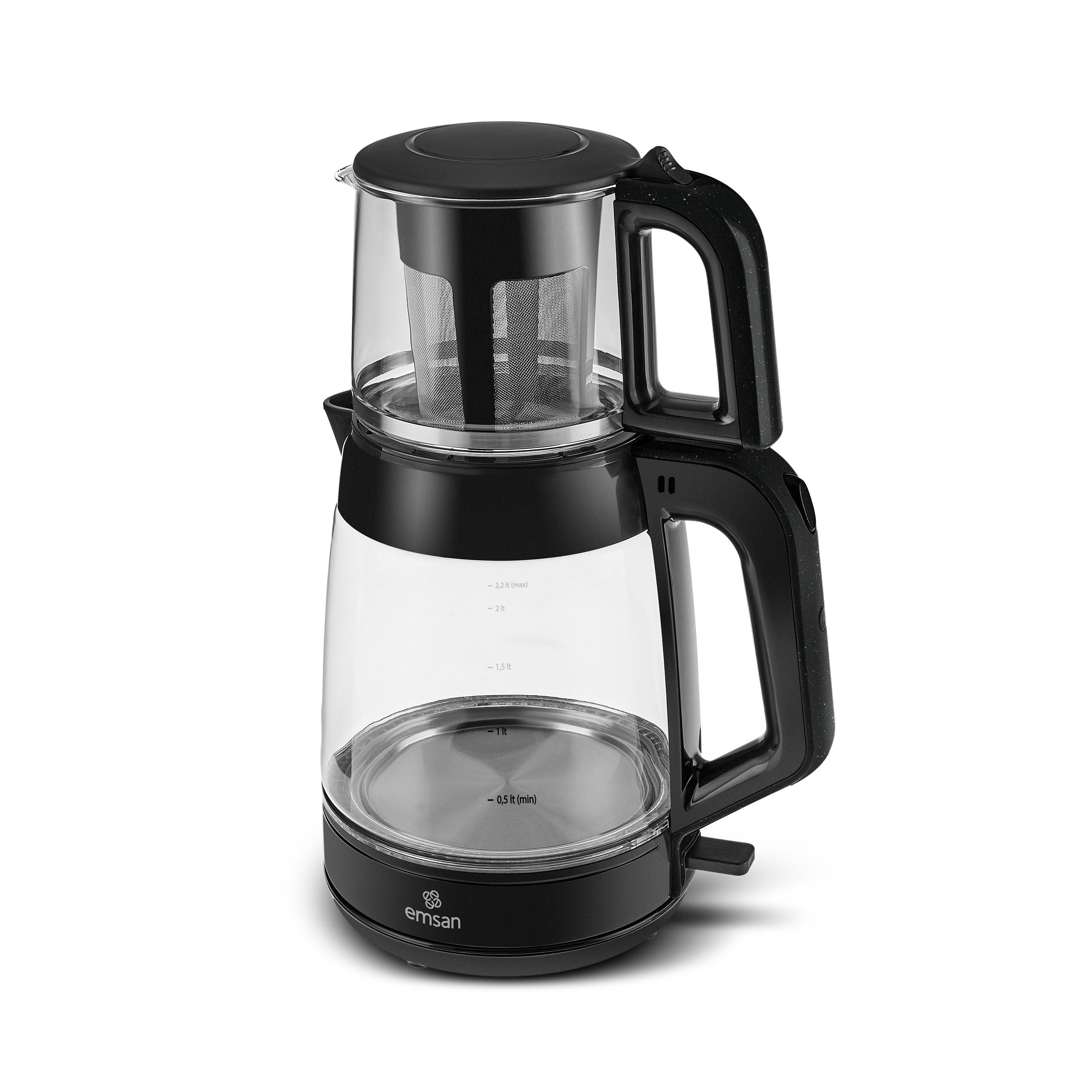 Emsan Glass Tea XL 2-in-1 Electric Glass Tea Maker & Water Kettle, Shiny Black