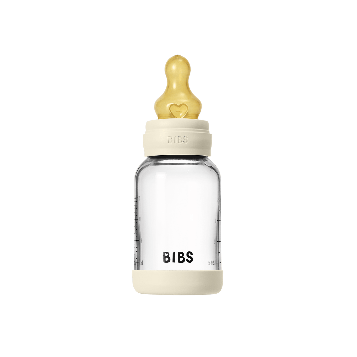 BIBS Glass Baby Bottle with Round Latex Nipple – 120 ml Slow Flow | Ivory