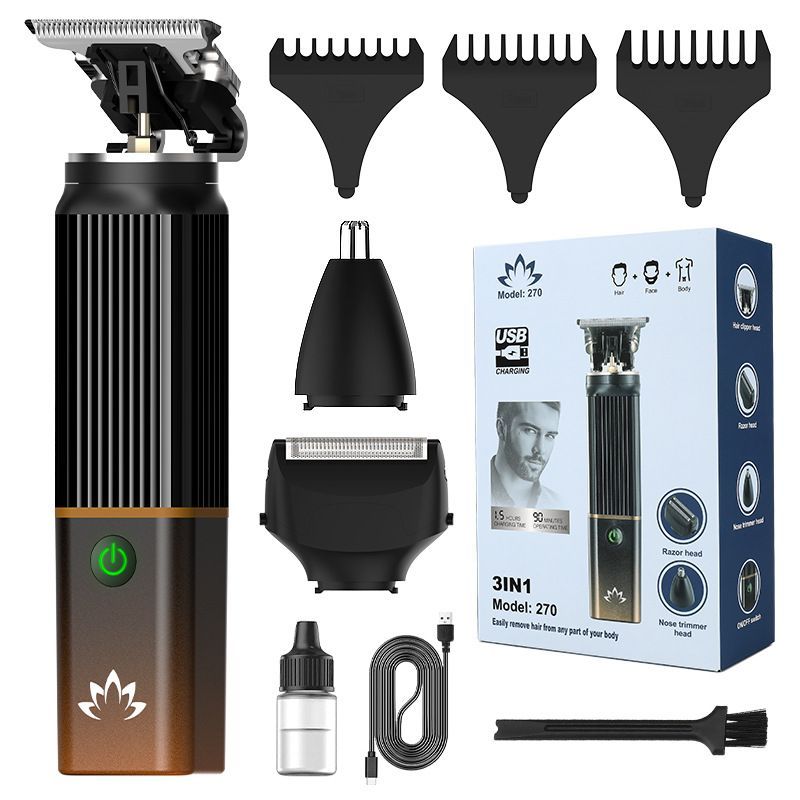 3-in-1 Electric Hair Clipper Set USB Rechargeable Grooming Kit Black