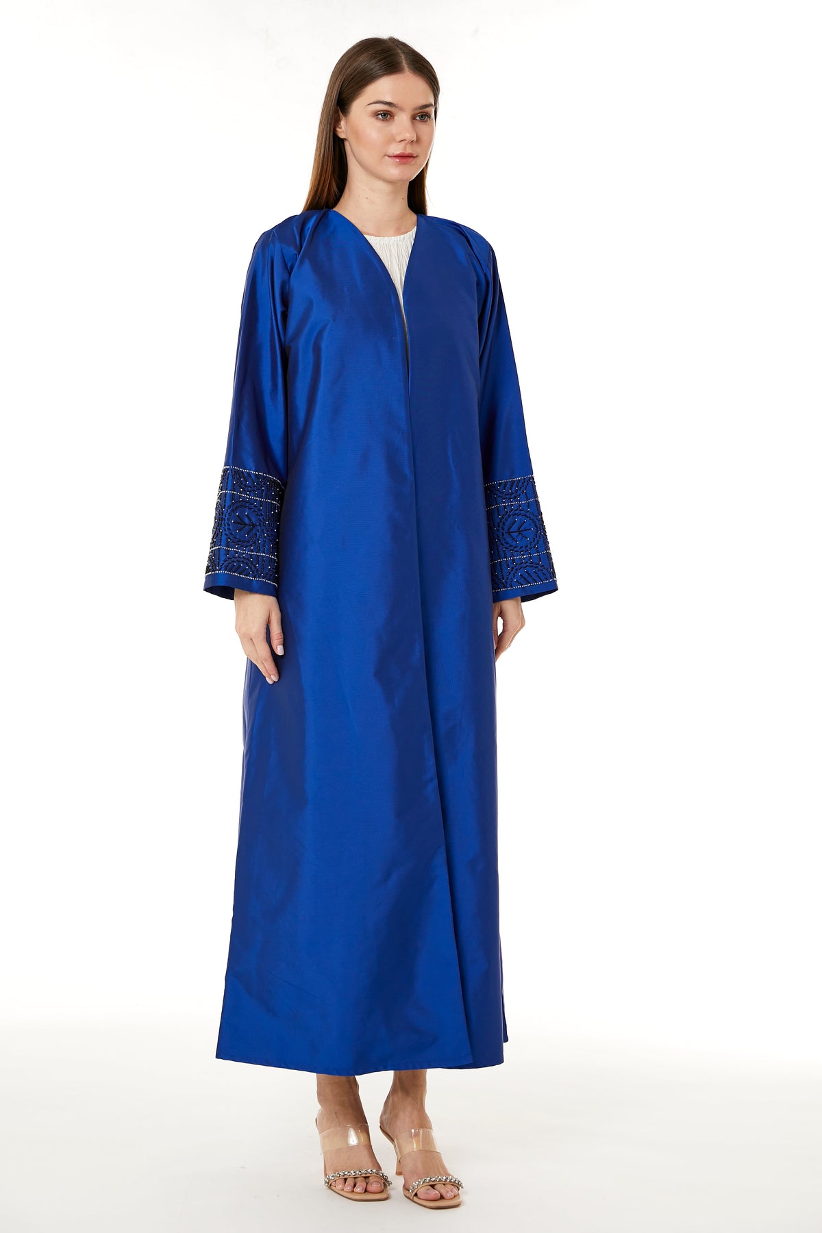 MOiSTREET Royal Blue Victoria Satin Hand Embellished Abaya