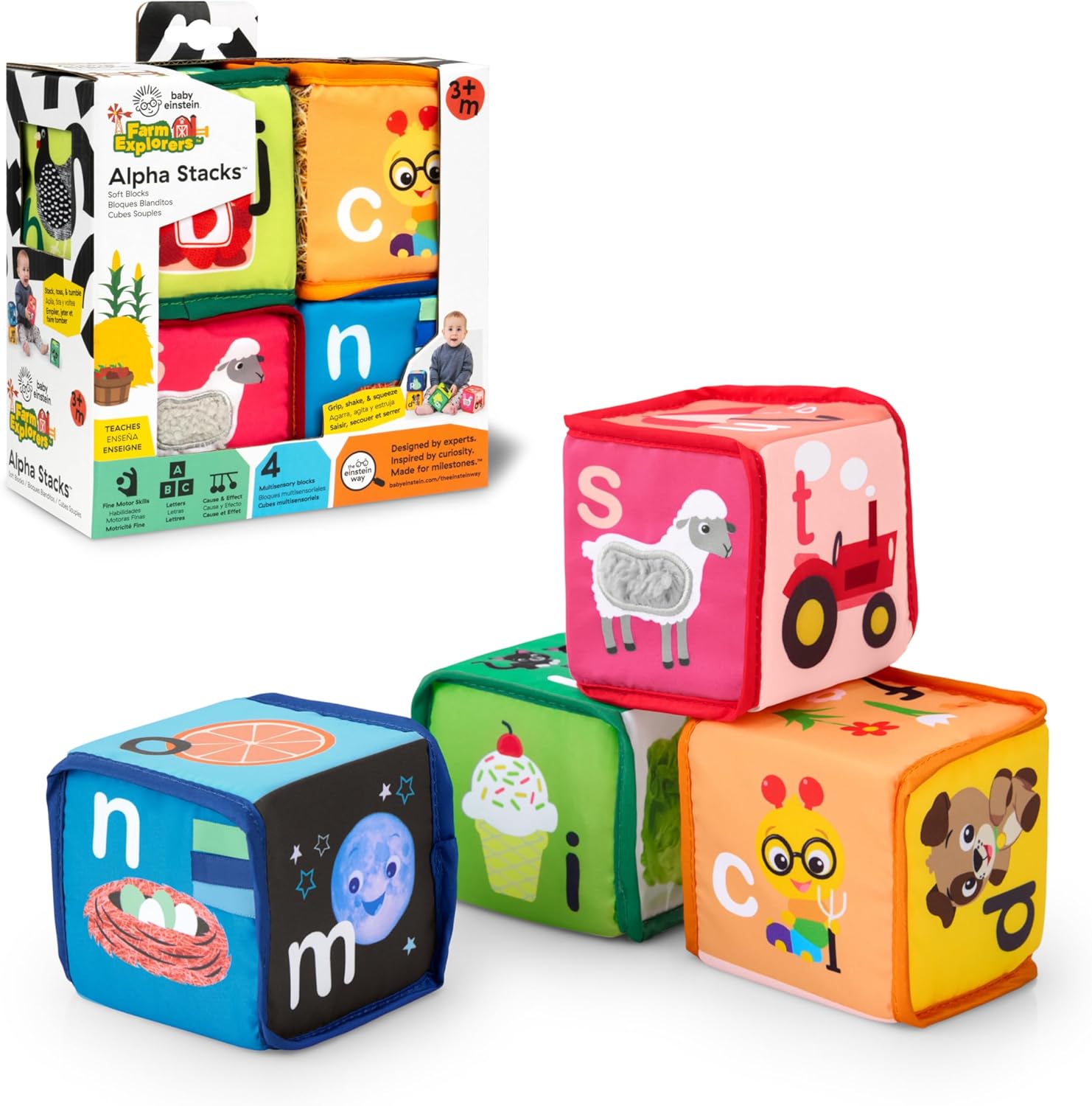 Baby Einstein Farm Explorers Alpha Stacks Soft Blocks, 3 Months+