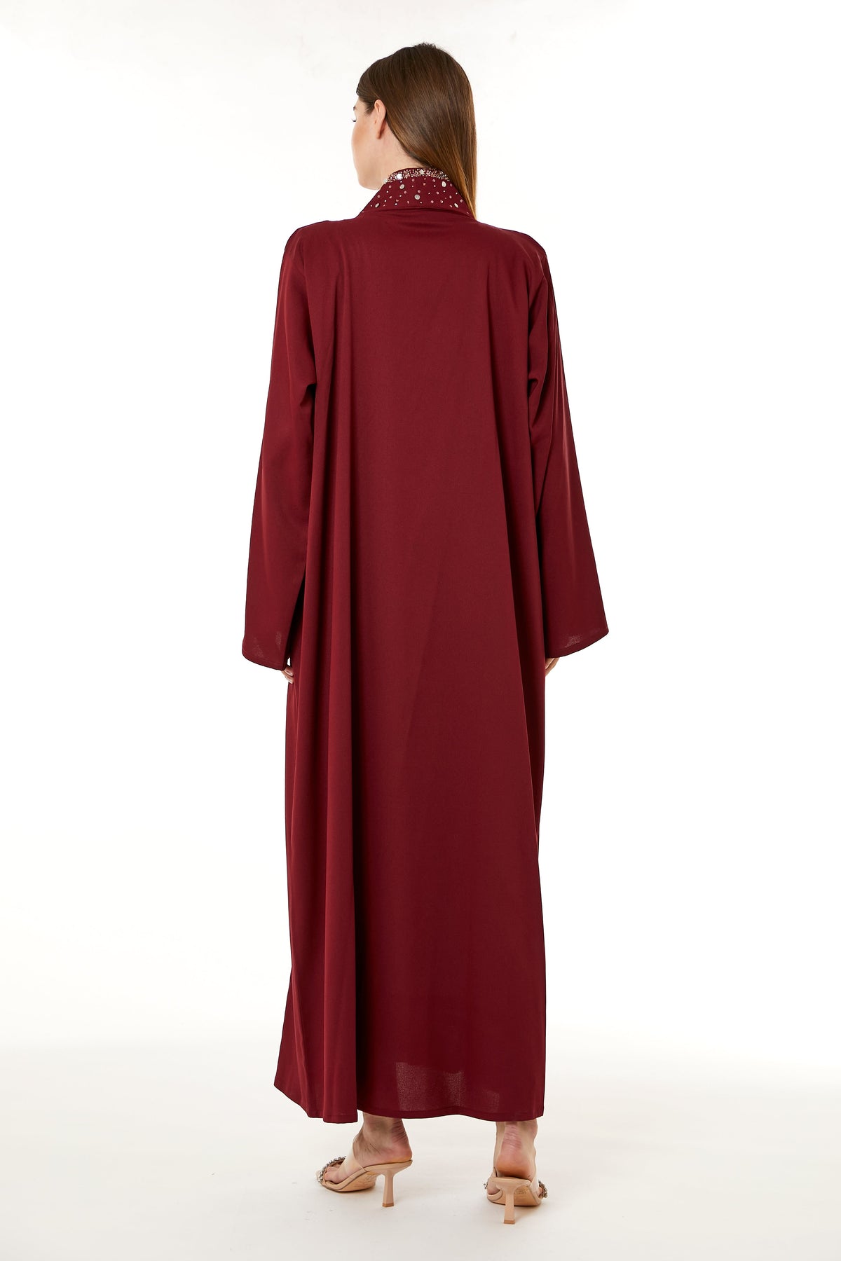 MOiSTREET Red Indonesian Crepe Hand Embellished Abaya