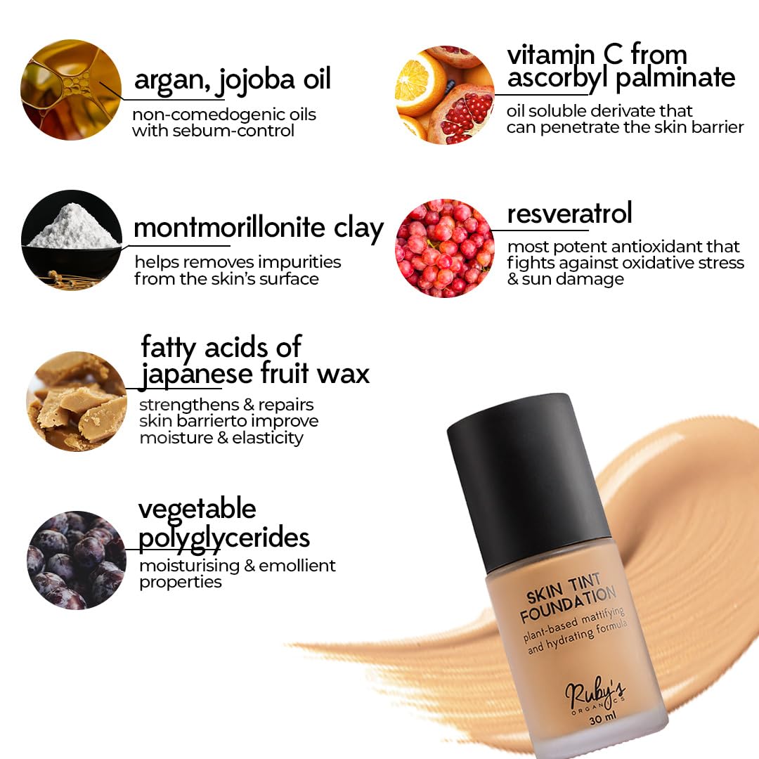 Ruby's Organics Skin Tint Mattifying Liquid Foundation Medium Coverage Matte Finish Breathable Natural 30 ml