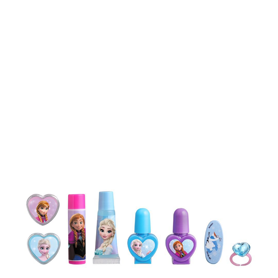 Air-Val Disney Frozen Compact Makeup Bag, 8 Pieces, Blue, 3+ years