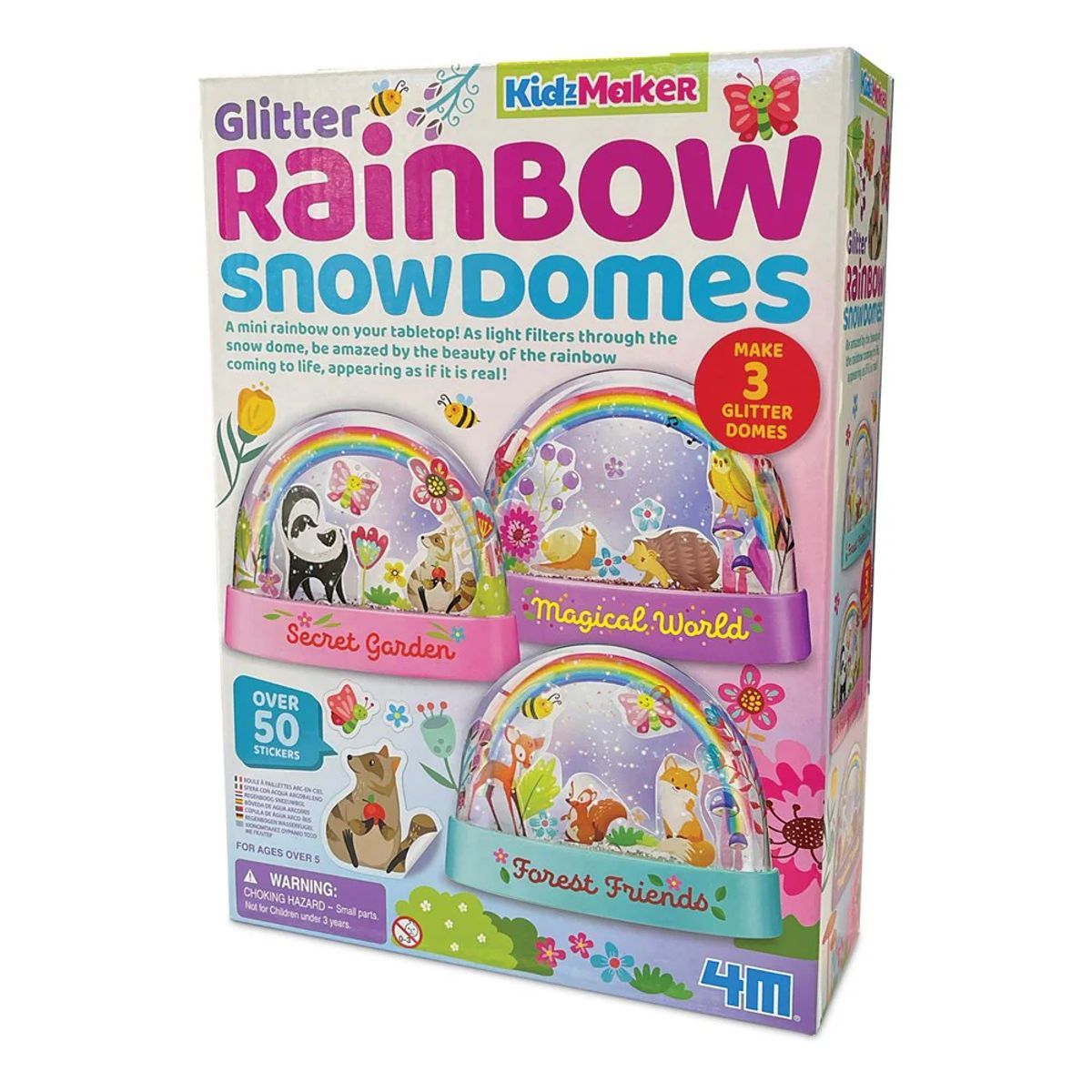 4M KidzMaker Glitter Rainbow Snow Domes Craft Kit, Pack of 3, 5+ Years
