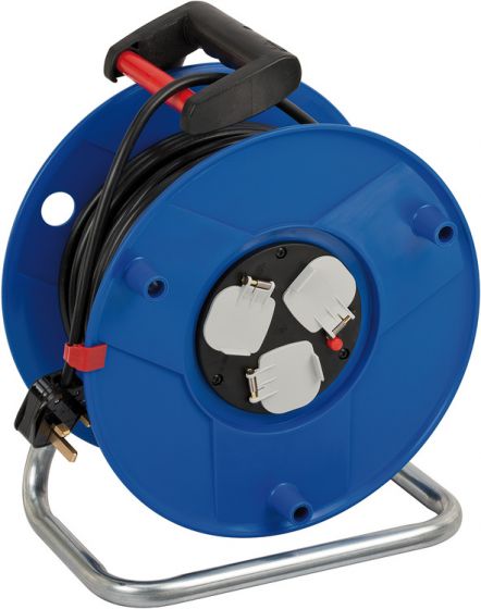 BRENNENSTUHL 1208067900 Garant 3-way socket outlet cable reel (50m cable length, ergonomic handle), cable colour: black