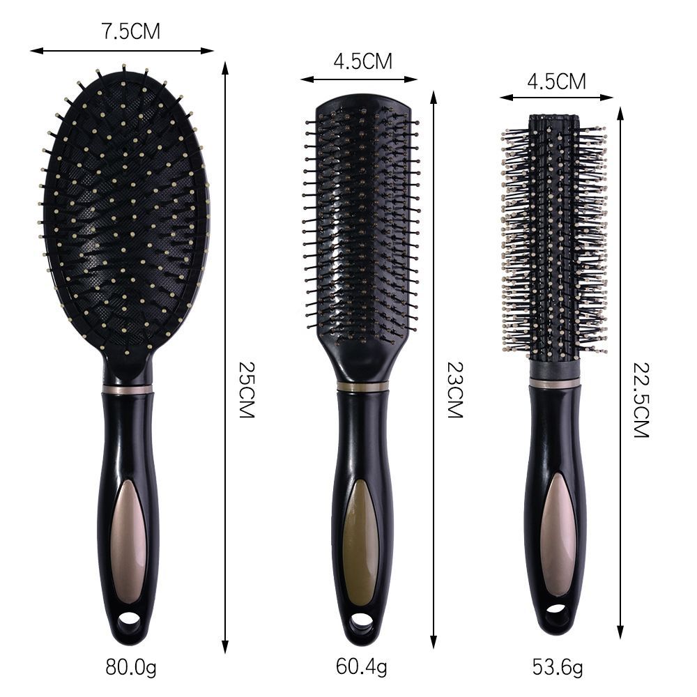 3Pcs Anti-Static Hair Brush Set Paddle, Vent & Round