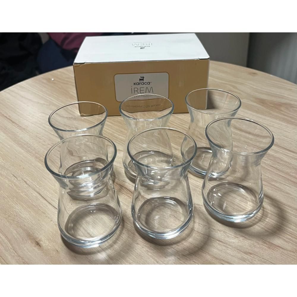 Karaca Irem Set of 6 Glass Tea Cups, 132 ml - Traditional Turkish Tea Glasses