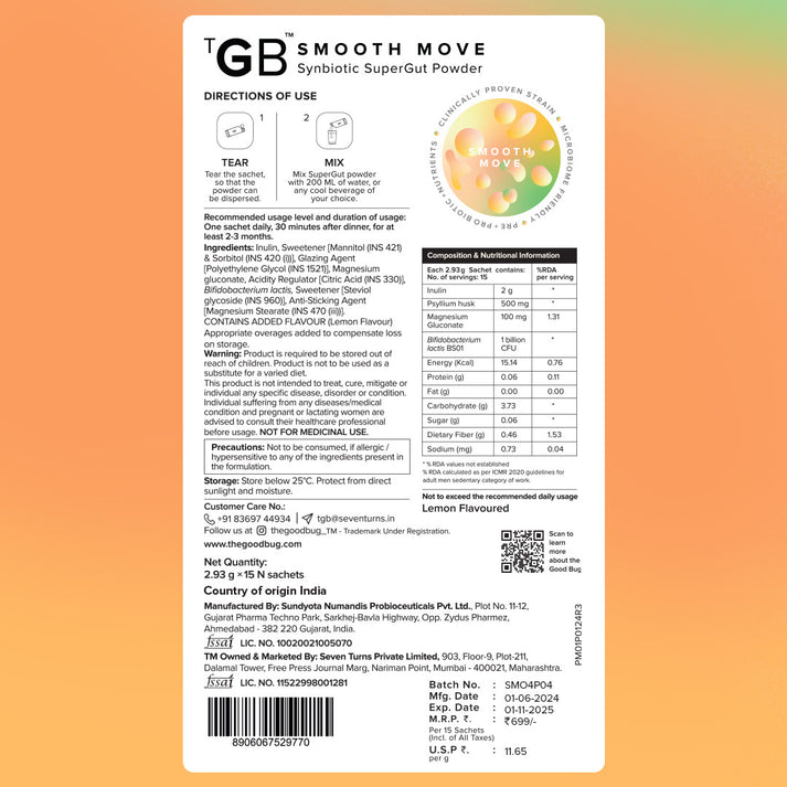 The Good Bug Smooth Move SuperGut Powder for Constipation Relief 3 Days Pack