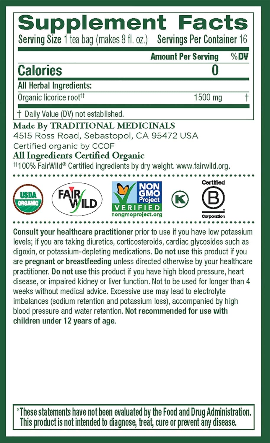Traditional Medicinals Tea Licorice Root Herbal, 16