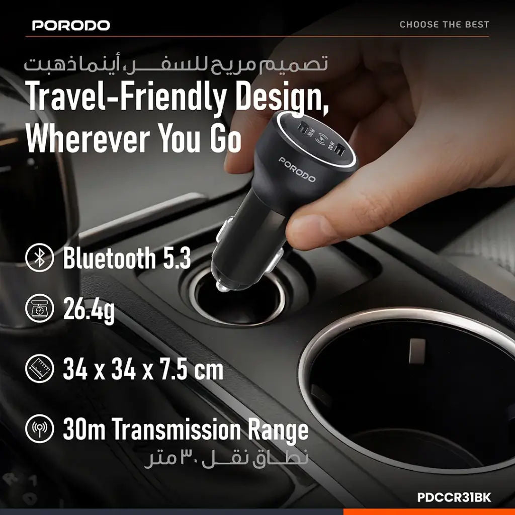 Porodo Velano Car Charger with Dual USB-C Ports
