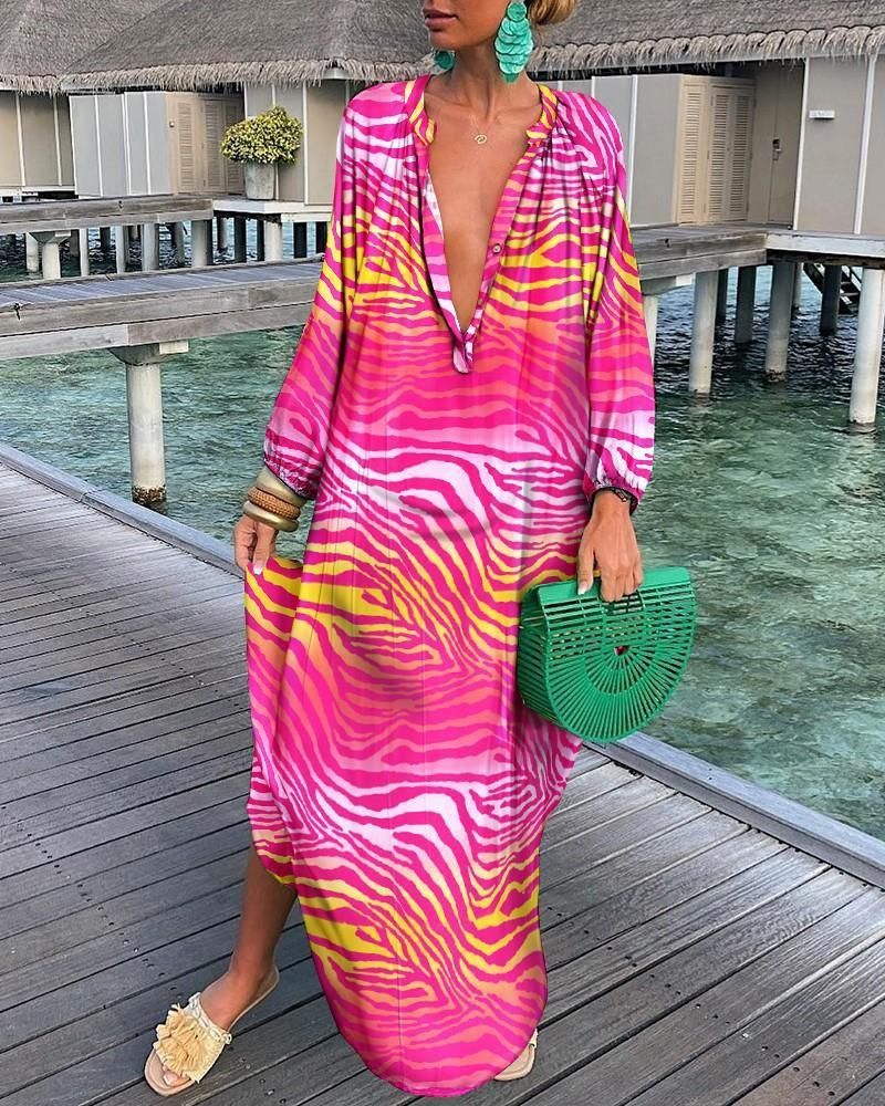 Women's Fashion Printed V-Neck Dress