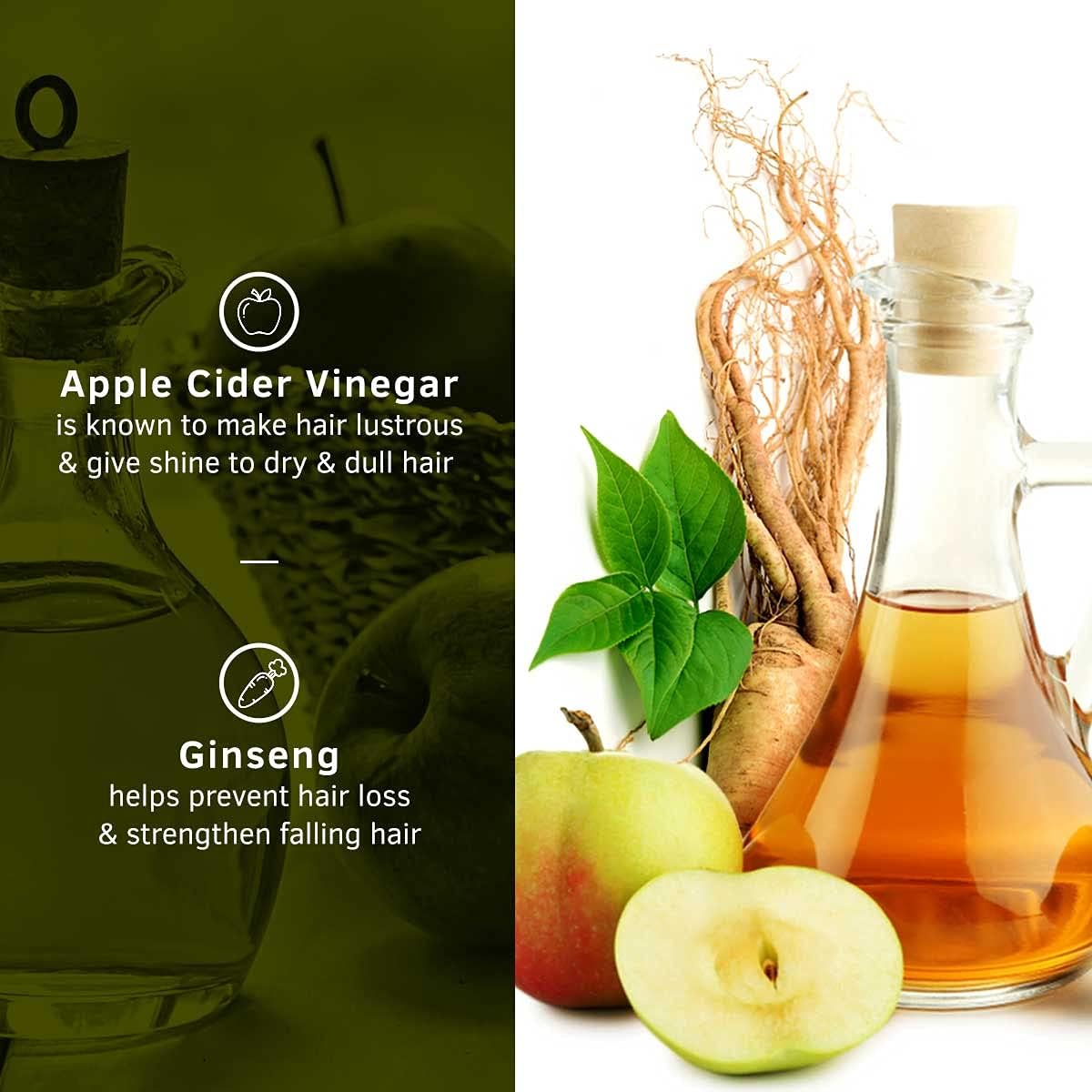USTRAA Anti-Hair Fall Shampoo APPLE CIDER VINEGAR and GINSENG 250 ml