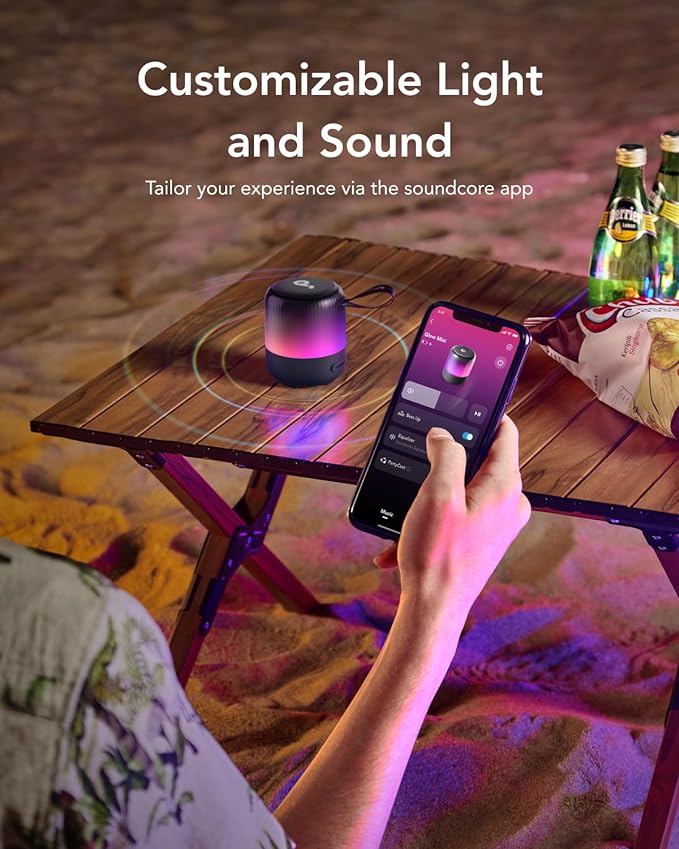 Anker Soundcore GlMini Portable Bluetooth Speaker, 360° Sound, LED Light Show, IP67, 12H Playtime, Black