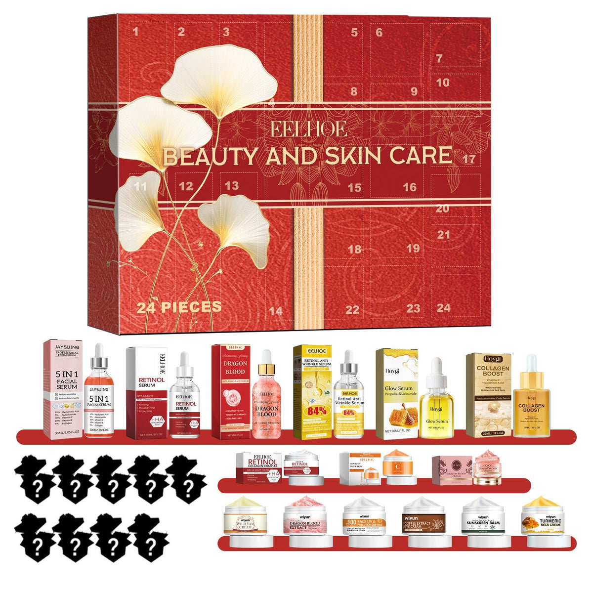 24 Cells Beauty Skin Care Set, Hydrating, Moisturizing, Anti-Aging, Christmas Surprise ,24 types of