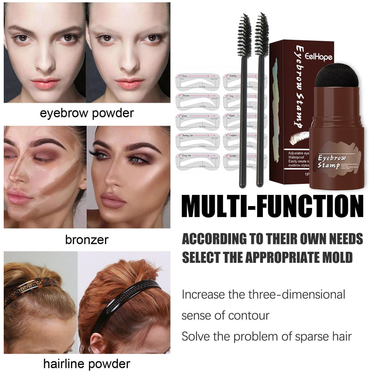 Brow Print Set Light Brown, Waterproof, Natural, Quick Contouring, Perfect for Sparse Eyebrows ,1 set