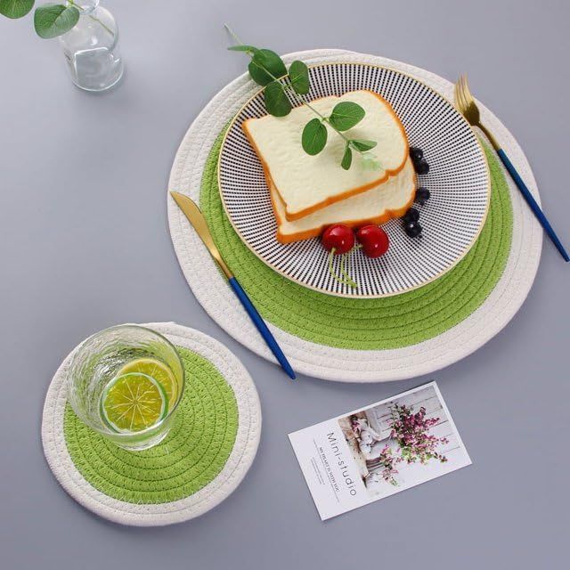 AIESY® 4 pcs Beautiful Cotton Rope Woven Round Placemat