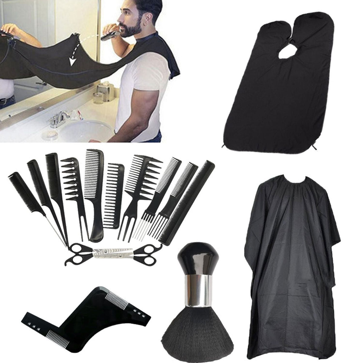 16Pcs Hairdressing Kit with Scissors, Combs & Cape