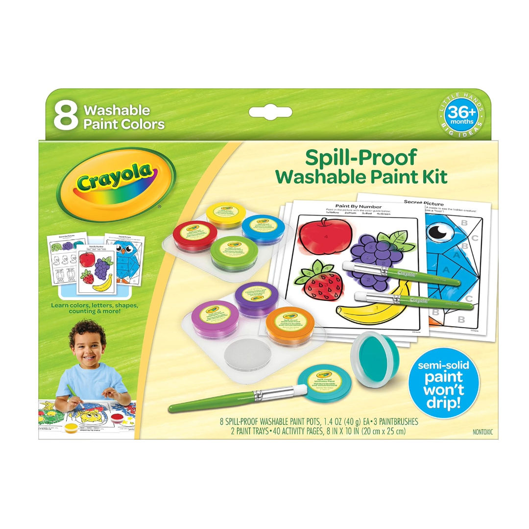 Crayola Spill Proof Washable Paint Kit, 8 Washable Paint Colors For Kids
