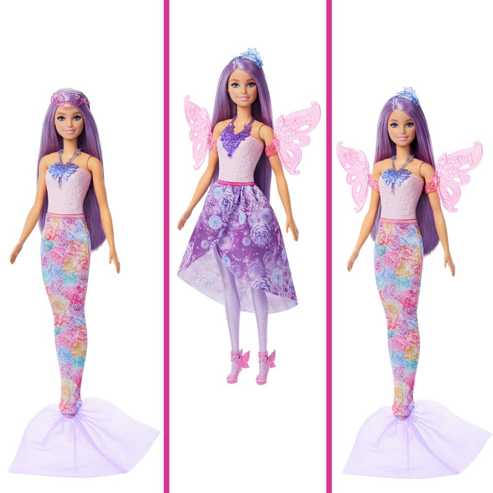 Barbie Fantasy Fashion Pack, Doll with Clothes & 8 Accessories, Mermaid Tail, Fairy Wings & 10+ Looks