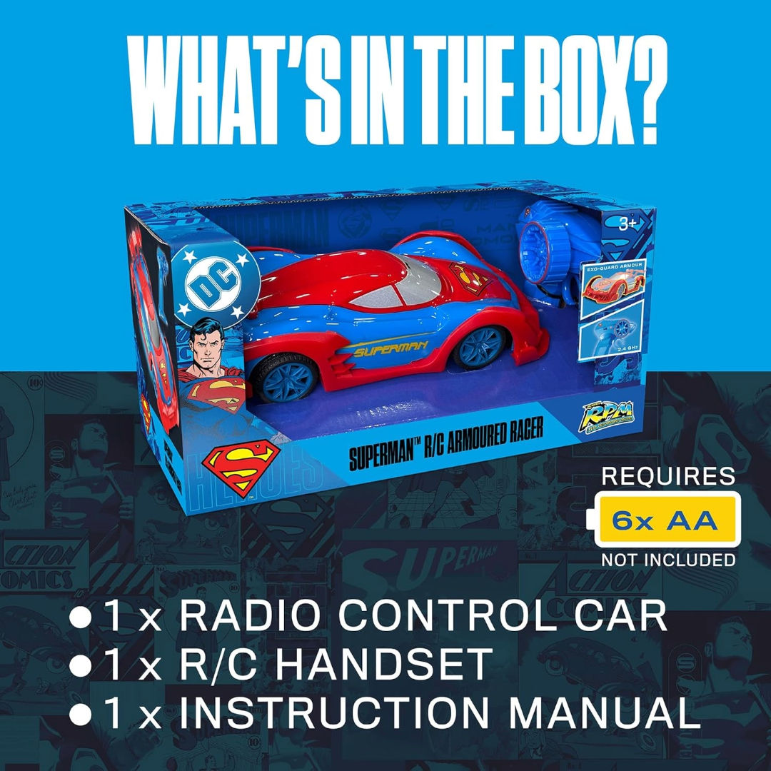 Bladez Toyz DC Superman Superman RC Armoured Racer Car 1:20, Red/Blue, 3+ years