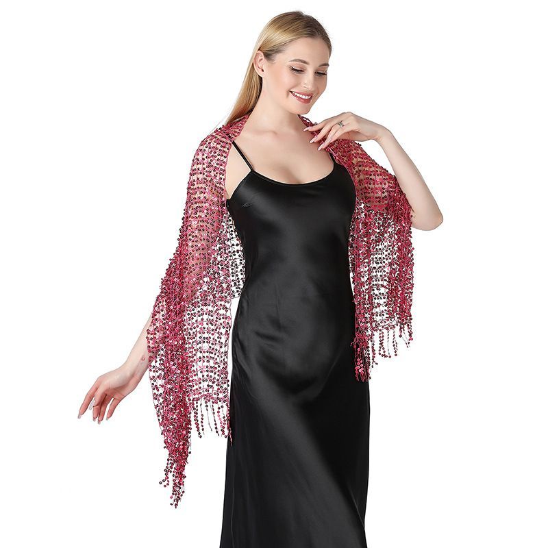 Black Gold Sequin Fringe Shawl Wrap for Evening Dress
