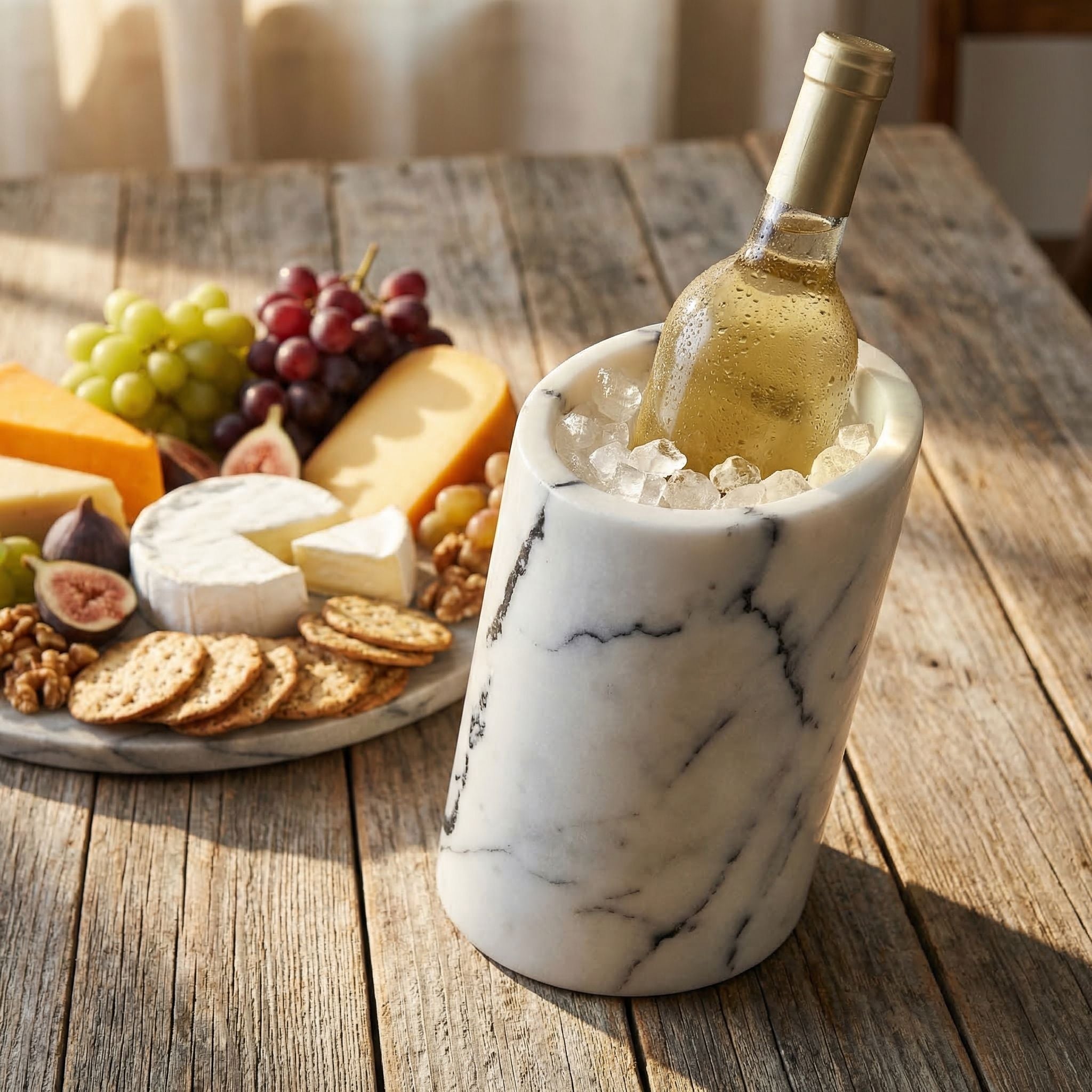 White Marble Wine Chiller Natural Stone Bottle Cooler Luxury Bar Decor