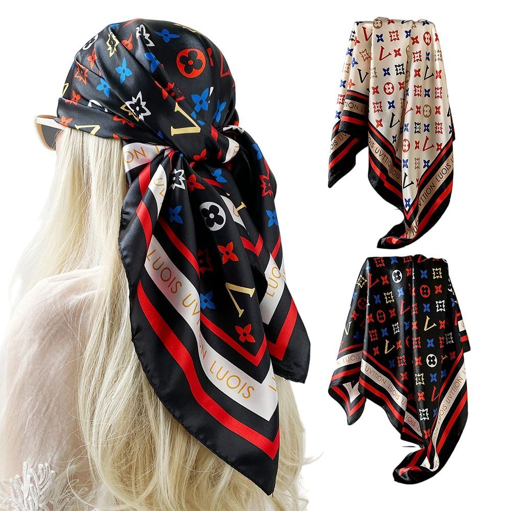 2 Pack Satin Letter Print Square Head Scarves for Women 90cm