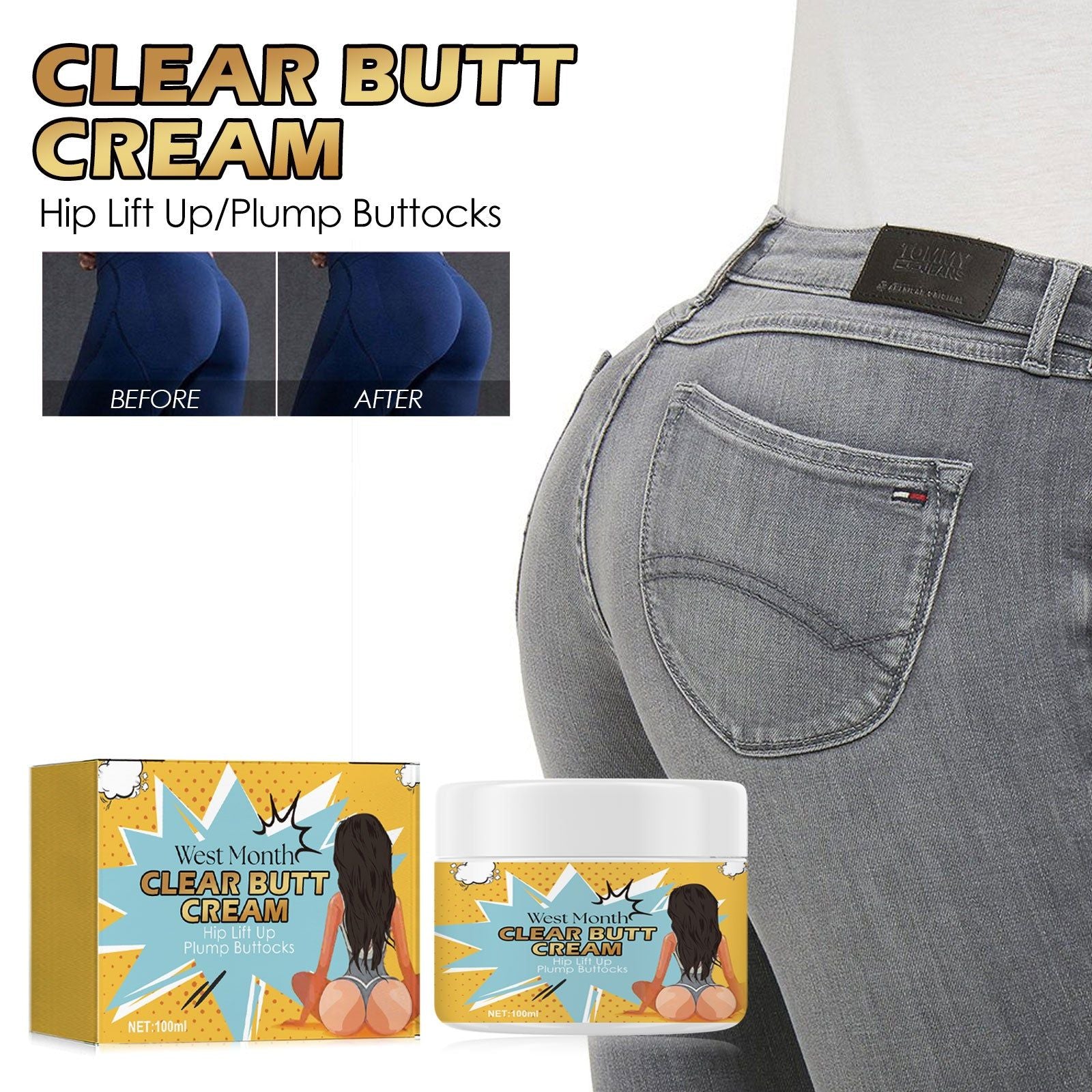 Get a Nice Ass with Clear Butt Cream, Firming, Volumizing, and Cellulite Removal ,100ml