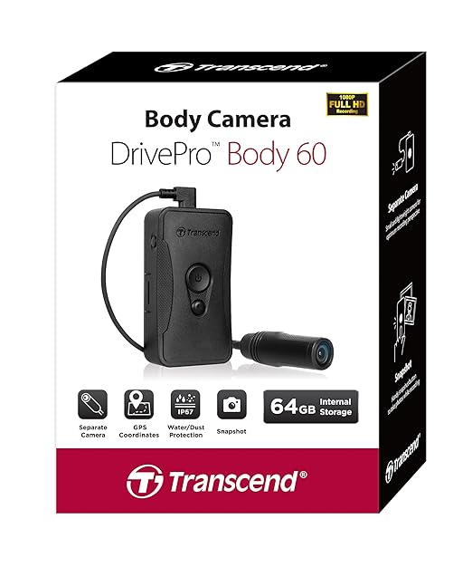 Transcend TS64GDPB60A, 64GB,Body Cam,DrivePro Body 60,Cylindrical Tethered camera