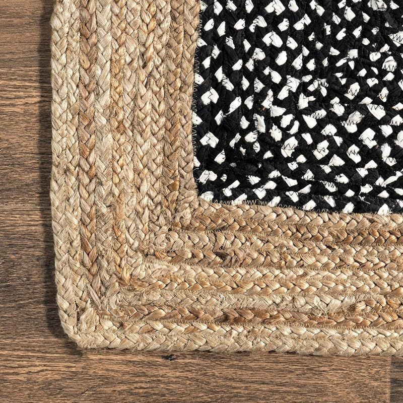 Handmade Black & Natural Round Jute Area Rug – Eco-Friendly Braided Floor Carpet for Living Room & Bedroom