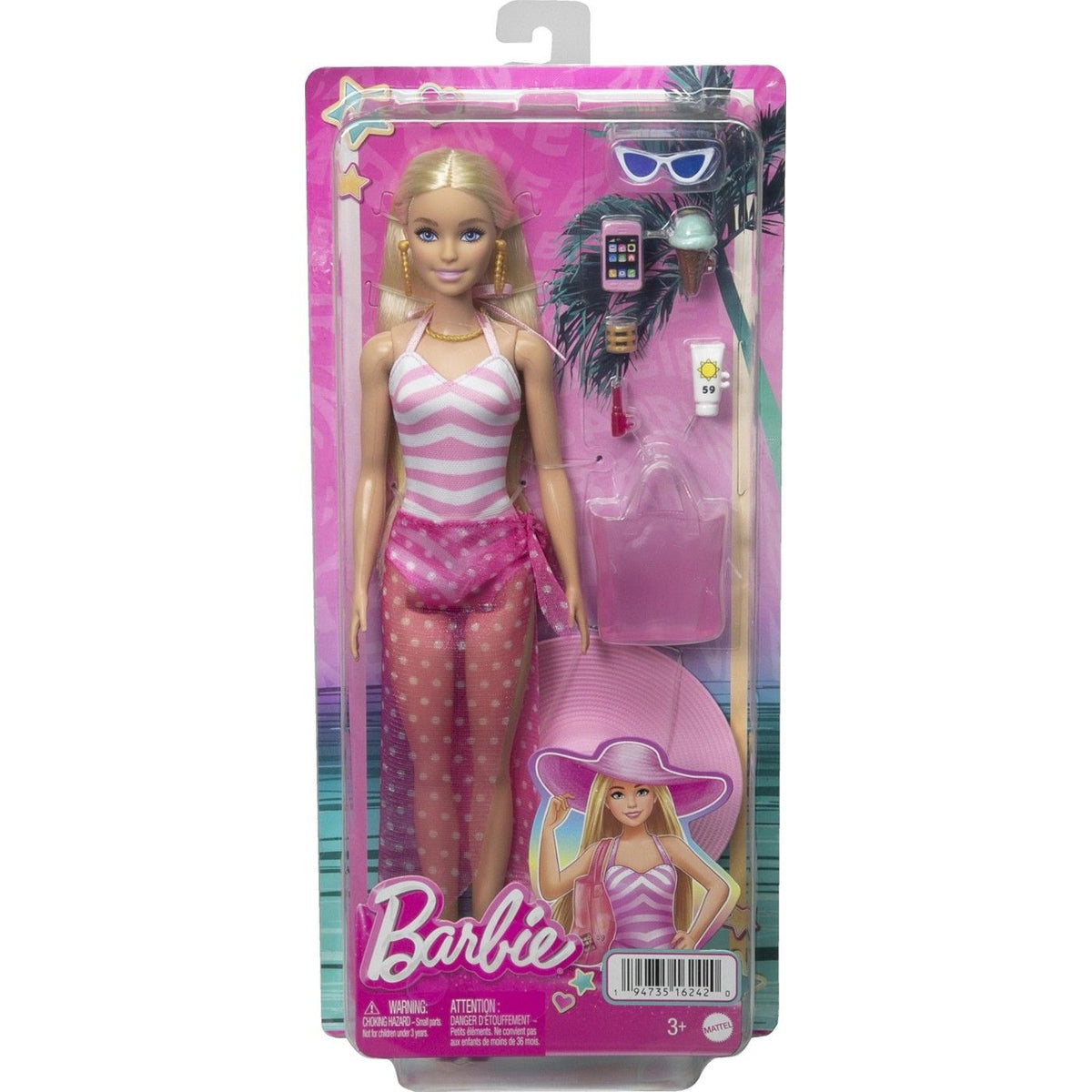 Barbie Beach Fun Blonde Doll with Accessories, 30cm, 3+ Years